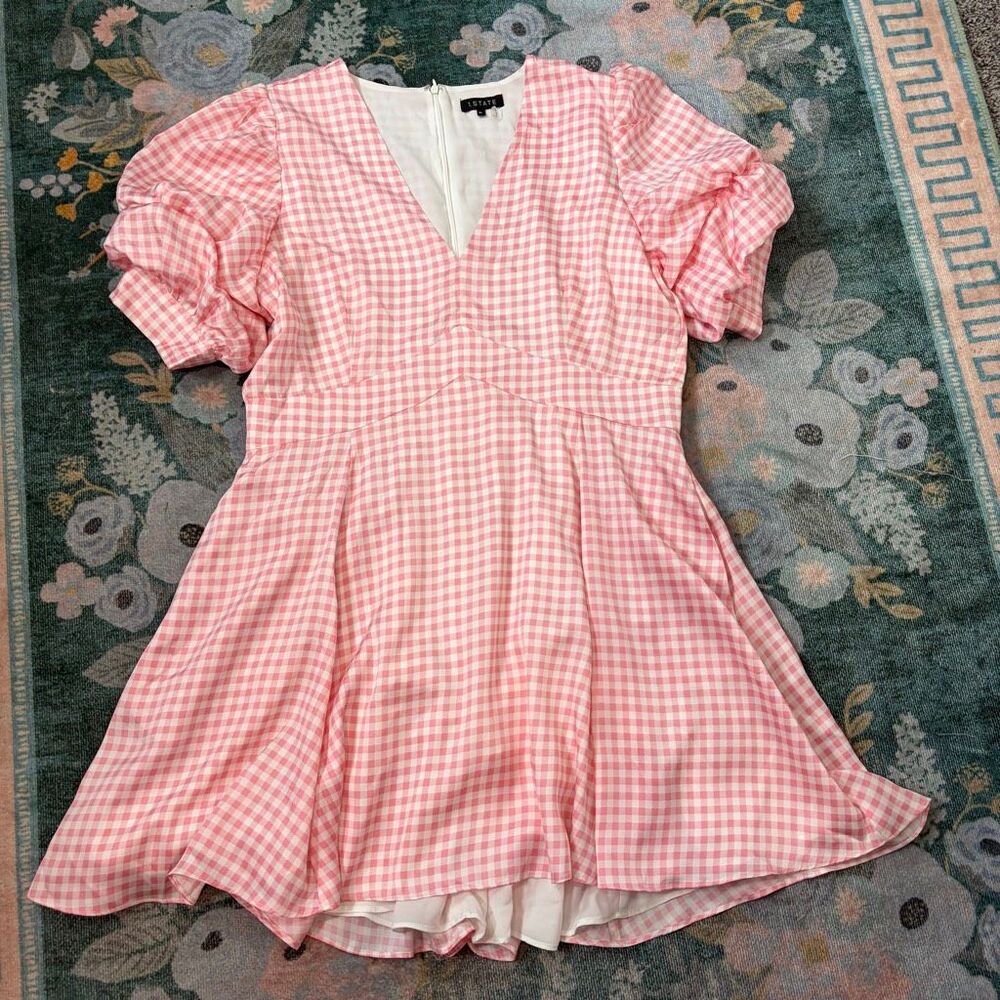 NWT 1.state Sunshine Times Mini Dress Womens XL Rose Pink Gingham Puff Sleeve - Picture 10 of 14